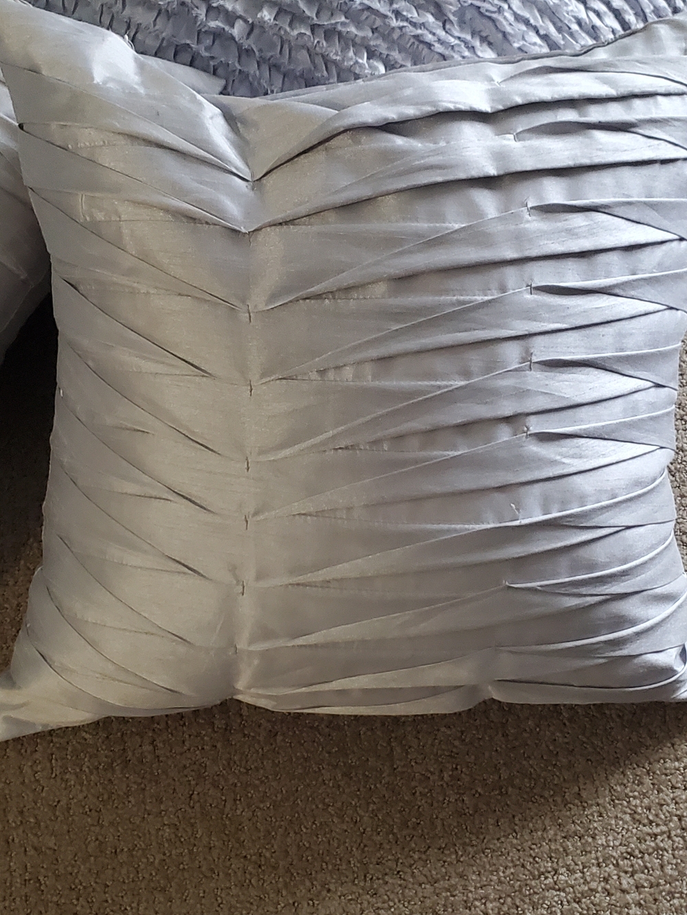 Elegant Silver Pleated Decorative Throw Pillow - Home Bedding